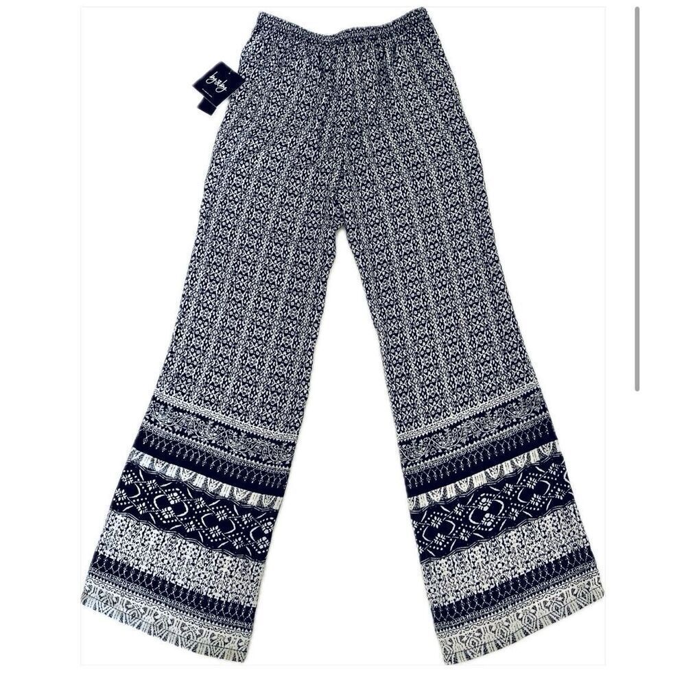 NWT Gorgeous By&By Sz XS Black & White Print Wide Leg Chiffon Palazzo Pants